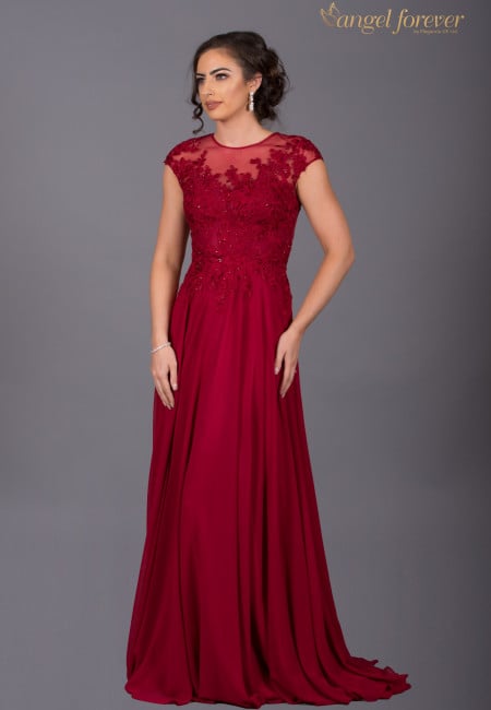 Angel Forever Burgundy Chiffon and Lace Prom Dress / Evening Dress